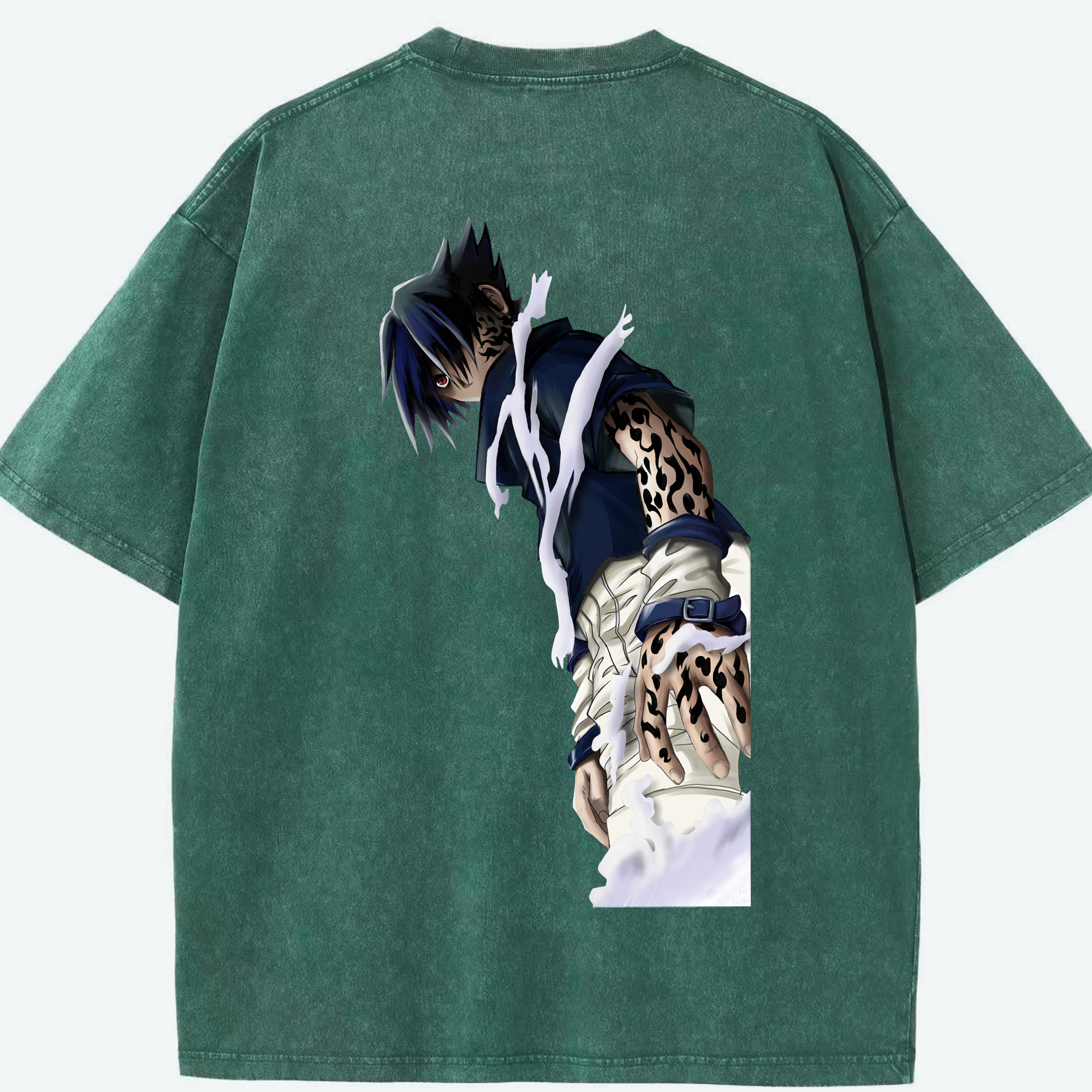 （画像用） NARUTO -ナルト- うちは サスケ Uchiha Sasuke 綿100% ヴィンテージ風 半袖Tシャツ（背面プリント）